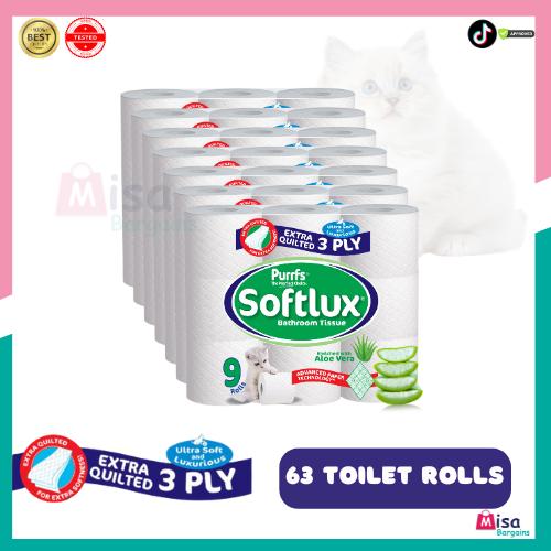 63 Toilet Rolls 3 Ply Softlux Aloe Vera Scent 7 Pack*9 Rolls Flushable Disposable 63 Toilet Rolls 3 Ply Softlux Aloe Vera Scent 7 Pack*9 Rolls Flushable Disposable